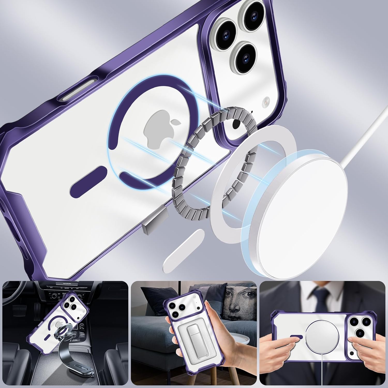 UnnFiko for iPhone 17 Pro Case Purple, Compatible with Magsafe, Crossbody Phone Case with Shoulder Strap, Shockproof Drop Protection, Magnetic Phone Case for iPhone 17 Pro (Purple) Purple iPhone 17 Pro