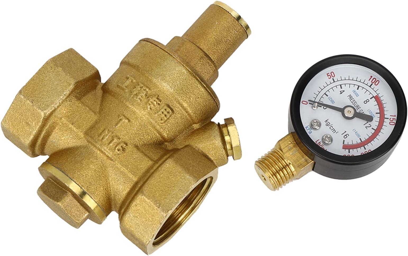 DN25 Brass Water Pressure Reducing Regulator with Gauge, Adjustable Piston - Type Pressure Reducer Valve for Home Plumbing Systems, 0.05-0.8 MPa Output Range
