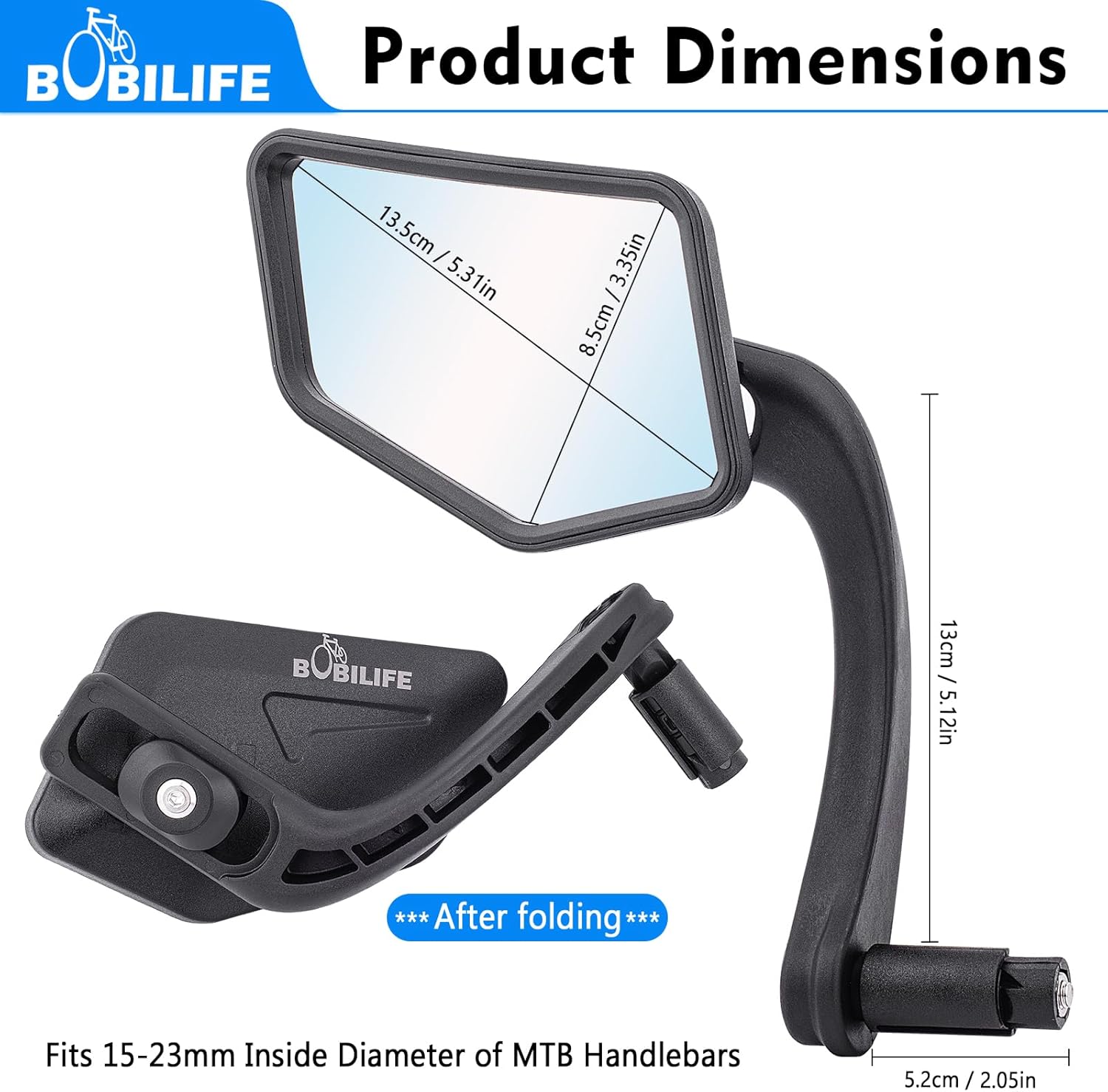 Bike Handlebar Bar End Rear View Mirror - Big Size 360° Adjustable HD Convex Glass Lens Rearview Side Mirrors for Mountain Bike Bicycle Scooter E-bike, 2 Pack