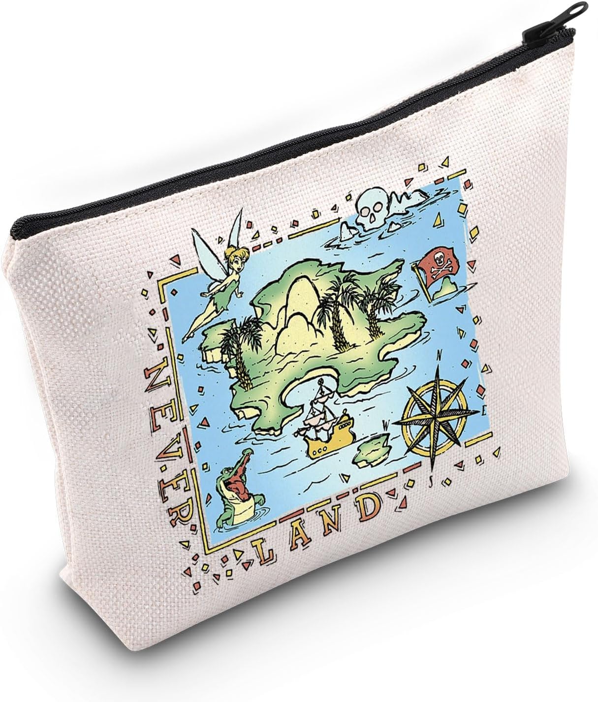 WCGXKOFairytale Fans Gift Movie Merchandise Peter Movie Never Land Map Zipper Pouch Makeup Bag, beige, Neverland