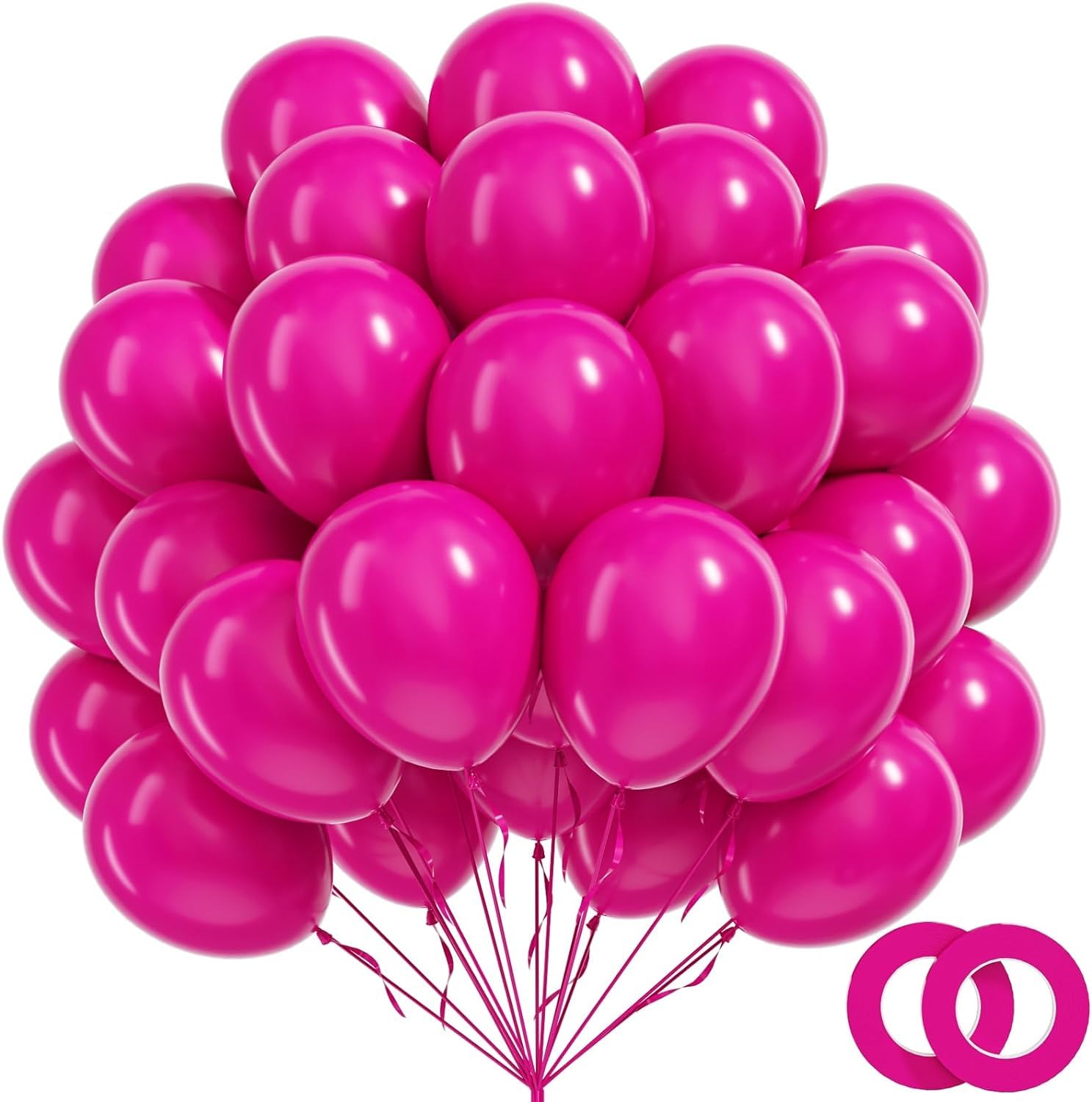 BAUANOOY 100pcs Hot Pink Balloons 12 inch, Bright Pink Latex Balloons with Pink Ribbon for Birthday Wedding Engagement Bridal Bachelorette Tropical Party Decorations