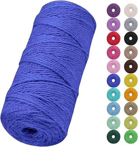 Cuerda de yute natural de 0.079 pulgadas y 328 pies para manualidades, cuerda de yute de colores de 3 capas para envoltura de regalos, jardinería,