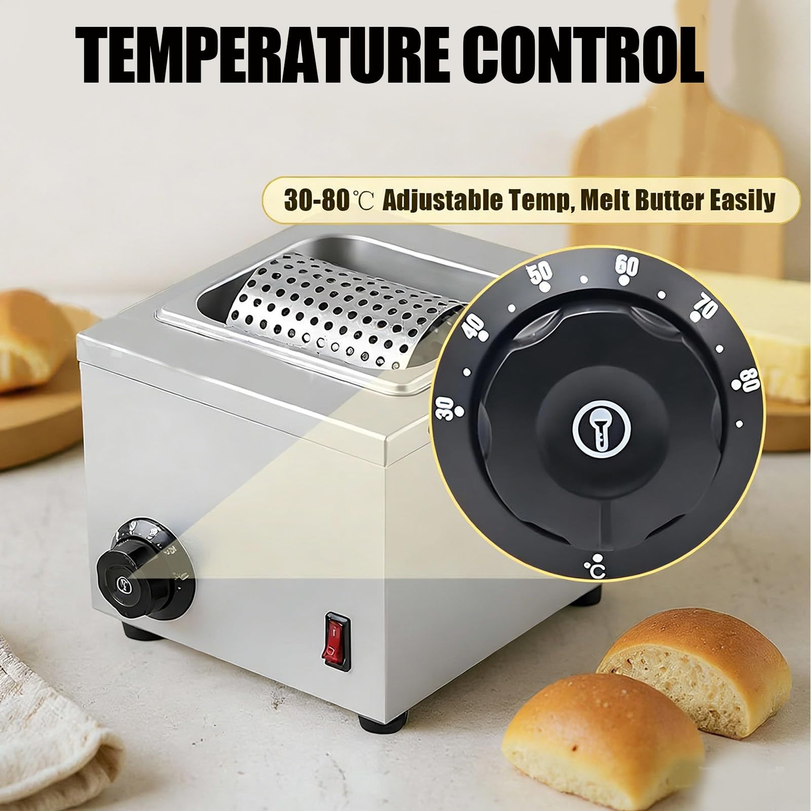 Elektryczny wałek masła,równomiernie rozprowadzający masło pieczywie – regulacją temperatury zakresie 30–110°C,Wałek ze stali nierdzewnej,do pikniki,kemping oraz grillowanie.