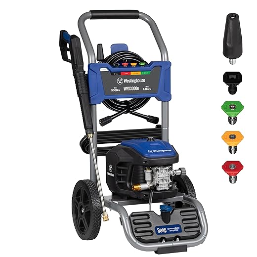 Westinghouse WPX3000e Electric Pressure Washer, 3000 Max PSI and 1.76 Max GPM, Induction Motor, Onboard Soap Tank, Spray Gun and Wand, 5 Nozzle Set, for Cars/Fences/Driveways/Homes/Patios/Furniture