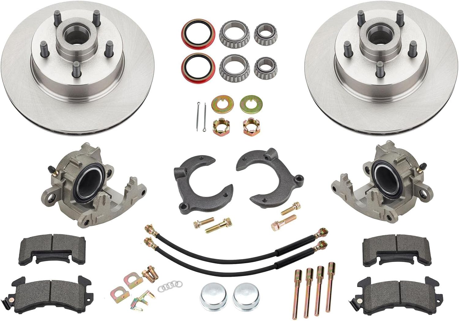 Mustang II 11-Inch Complete Brake Kit Upgrade, Fits Ford 5 x 4-1/2 Bolt Pattern, Includes Rotors, Calipers, Hoses, & Hardware, Bolt-On Installation for '74-'80 Pinto, Bobcat, Mustang II Spindles