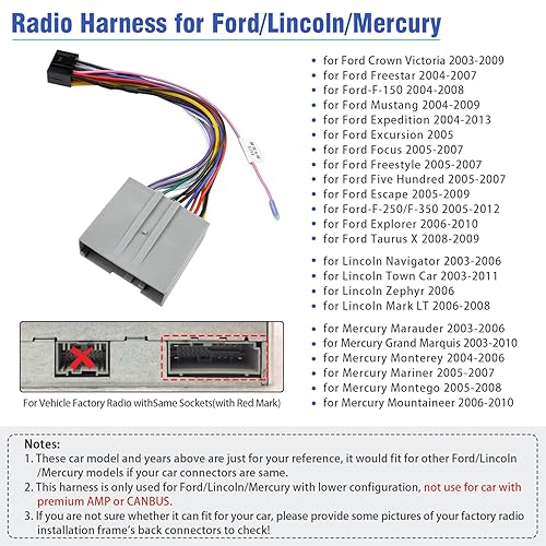 Miniatura 2 de Jayubien Adaptador de arnés de cableado de radio estéreo compatible con Ford F-150250350 Expedition Focus Escape Mustang Explorer Lincoln Mercury,