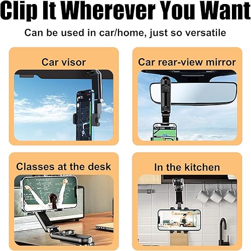 Miniatura 6 de Soporte de teléfono para visera solar, soporte retráctil giratorio de 360, soporte para teléfono celular de automóvil, clip de montaje de teléfono