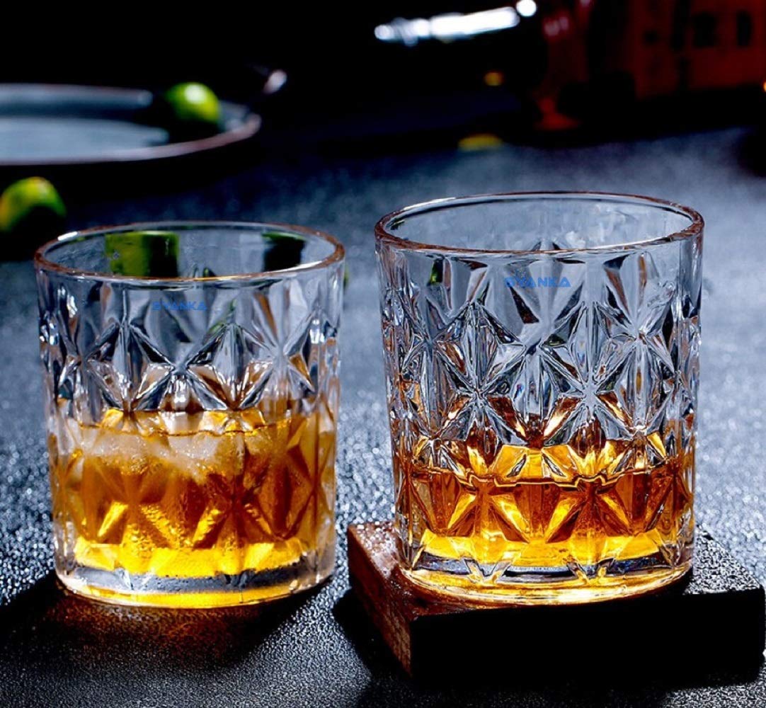 Syanka Crystal Cut Whiskey Glasses Set of 6, Clear, 310 ml, Drinking