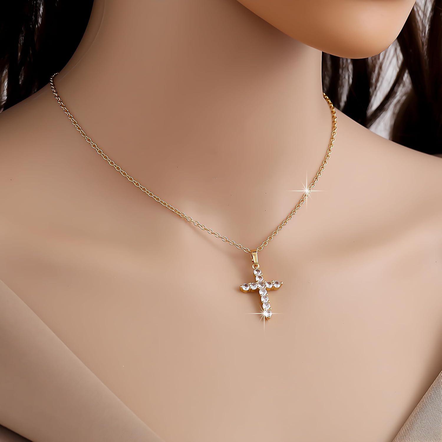Cross Necklace for Women,14K Gold Plated Cubic Zirconia Cross Necklace for Women Trendy，Cross Faith Pendant Necklaces，Simple Delicate Religious Christian Baptism Faith Jewelry Gifts for Woman - Image 2
