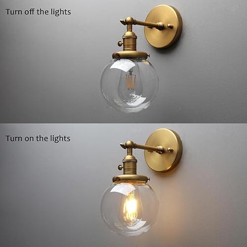 Miniatura 6 de Permo Moderno aplique doble de latón de transición con 2 luces con globo redondo de 5.9 pulgadas, pantalla de vidrio blanco leche para dormitorio,