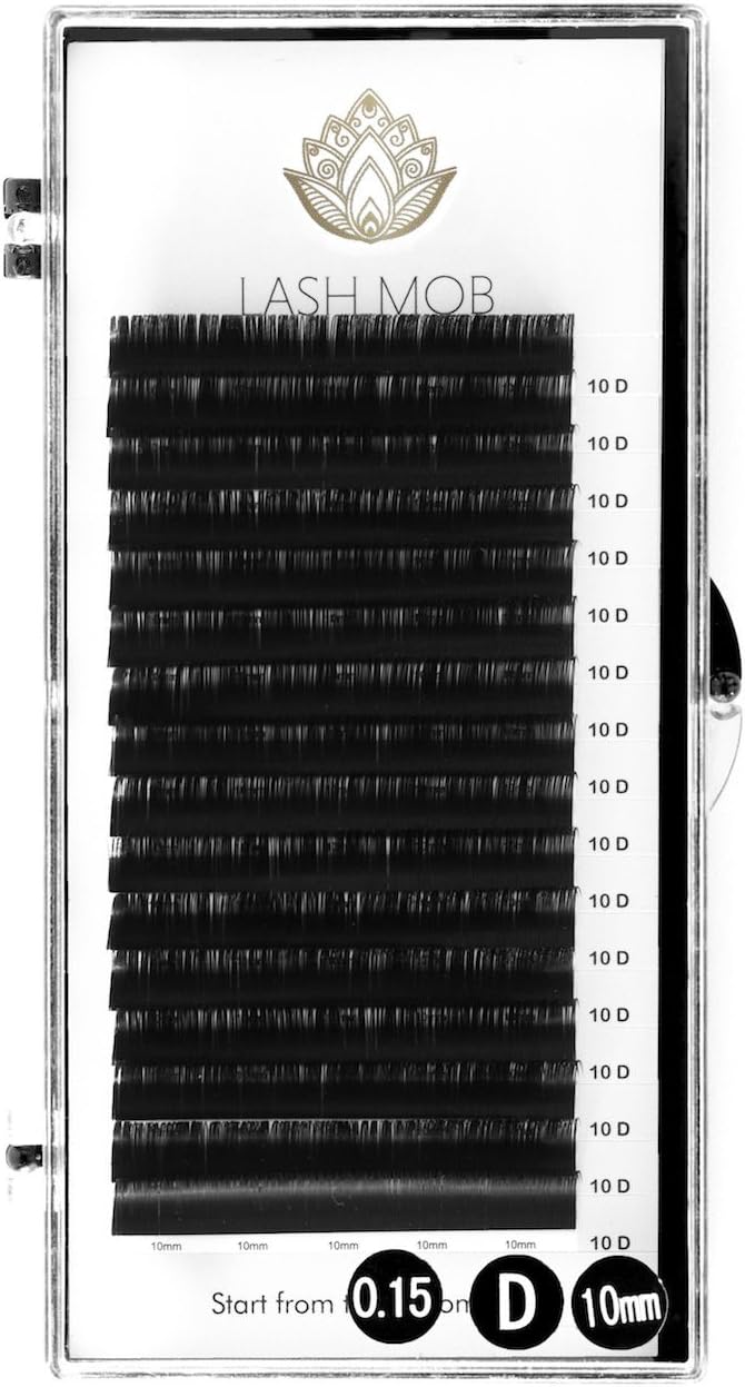 Eyelash Extensions by LASH MOB - D Curl - 0.15 Diameter - Mixed and Single Lengths for Professionals (10mm)