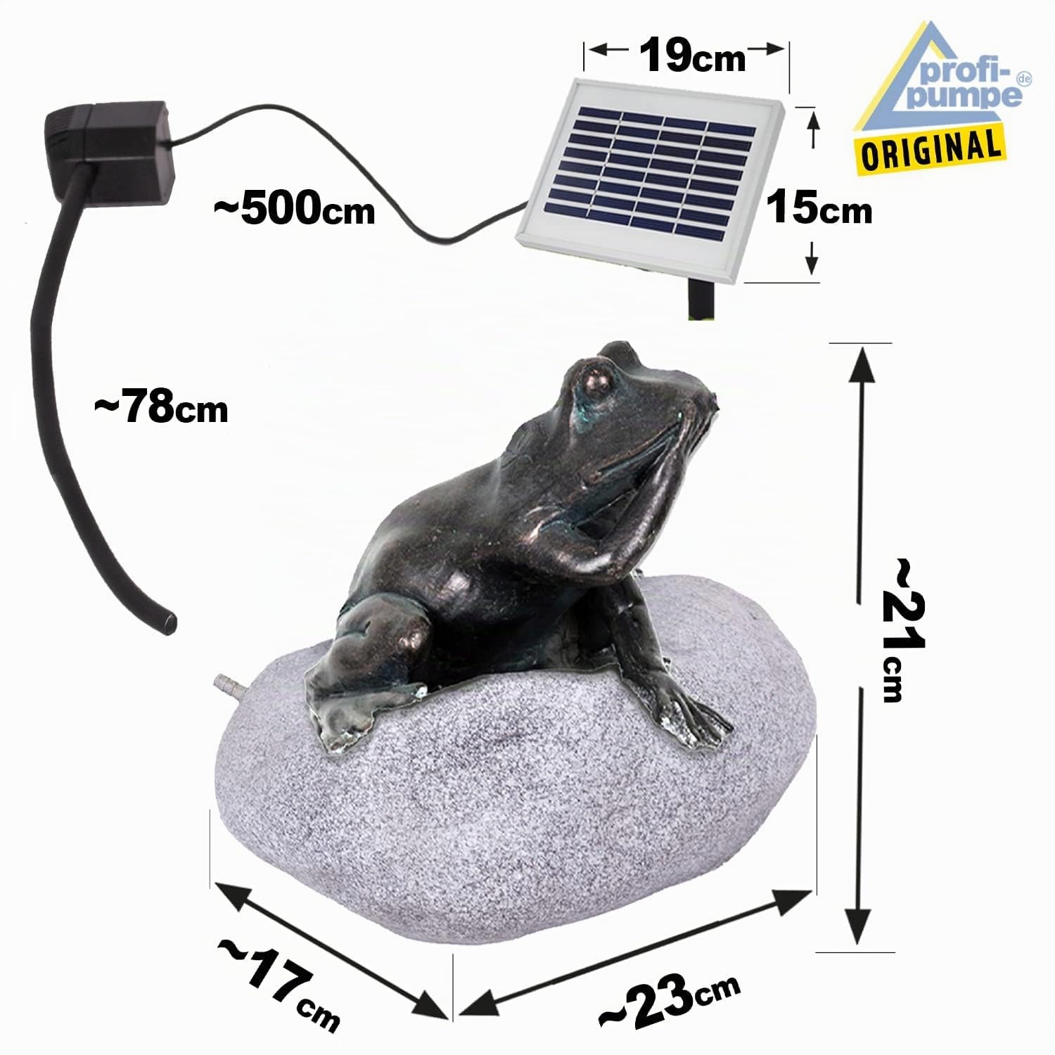 Wasserspeier Frosch Solar Teichpumpe Set f. Garten, Teich, Terasse