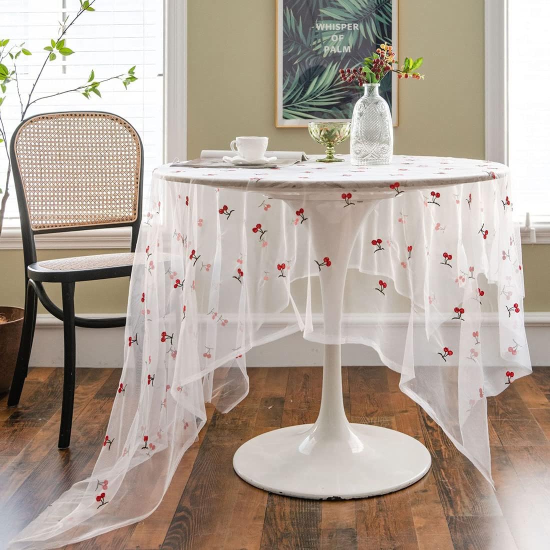 vctops Cherry Embroidery Lace Tablecloth Embroidered Lace Table Cover Overlay for Party Wedding Kitchen Dining Home Decorations (Cherry, 59"x118")