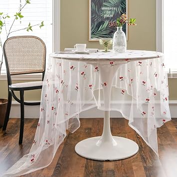 vctops Cherry Embroidery Lace Tablecloth Embroidered Lace Table Cover Overlay for Party Wedding Kitchen Dining Home Decorations Cherry, 59"x87"