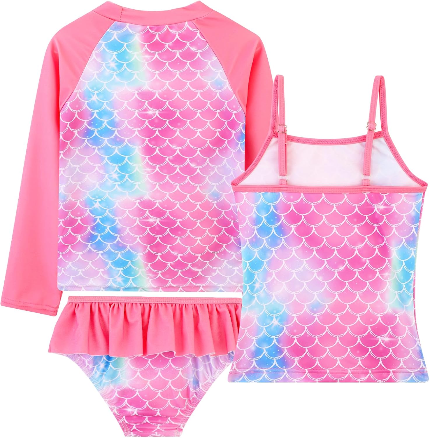 DAXIANG Girls Rash Guard Swimsuit Long Sleeve Swim Shirt 3 Piece Tankini Bathing Suit with Bottom for Kid Toddler 3-12 Years