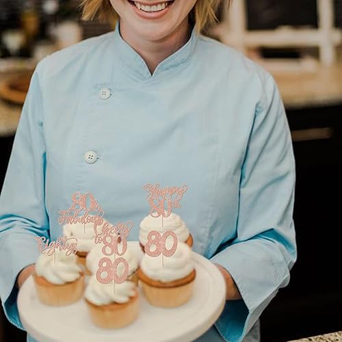 Miniatura 5 de Paquete de 30 adornos para cupcakes de 80 cumpleaños con purpurina ochenta y fabulosos 80 saludos a 80 selecciones de cupcakes feliz cumpleaños 80