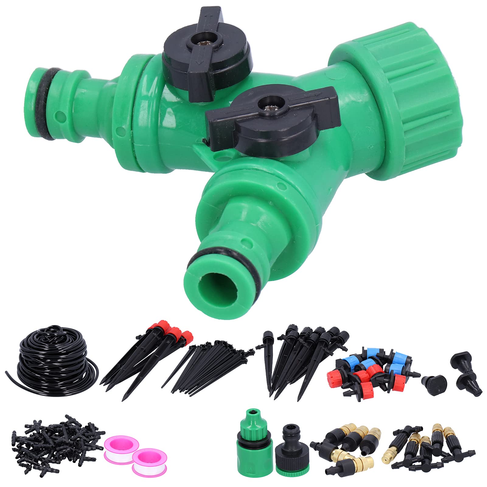di irrigazione da giardino 25M, kit di irrigazione a goccia con ugelli regolabili, attrezzatura per irrigazione per orto, prato, terrazza, include 35 T, 10 gomiti, 20 inserti a