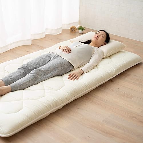 Miniatura 2 de EMOOR Colchón de futón japonés de mezcla de lana francesa, extra grueso, tamaño individual, Shikibuton LEAVEL2, fabricado en Japón