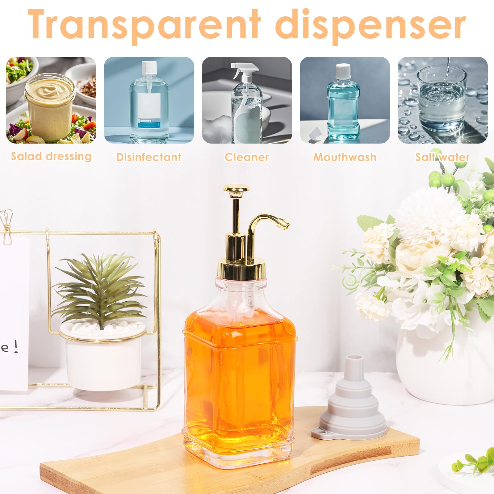 Zestaw dozowników syropu do kawy z silikonowym lejkiem, 500 ml, szklana butelka syropu z etykietą, przezroczysty pojemnik na syrop kawowy, przenośny dozownik pompy do kawy, dozownik do syropu