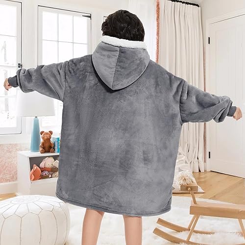 Miniatura 8 de Manta con capucha para adultos y niños, sudadera con capucha de gran tamaño, manta de forro polar Sherpa con capucha con bolsillo gigante