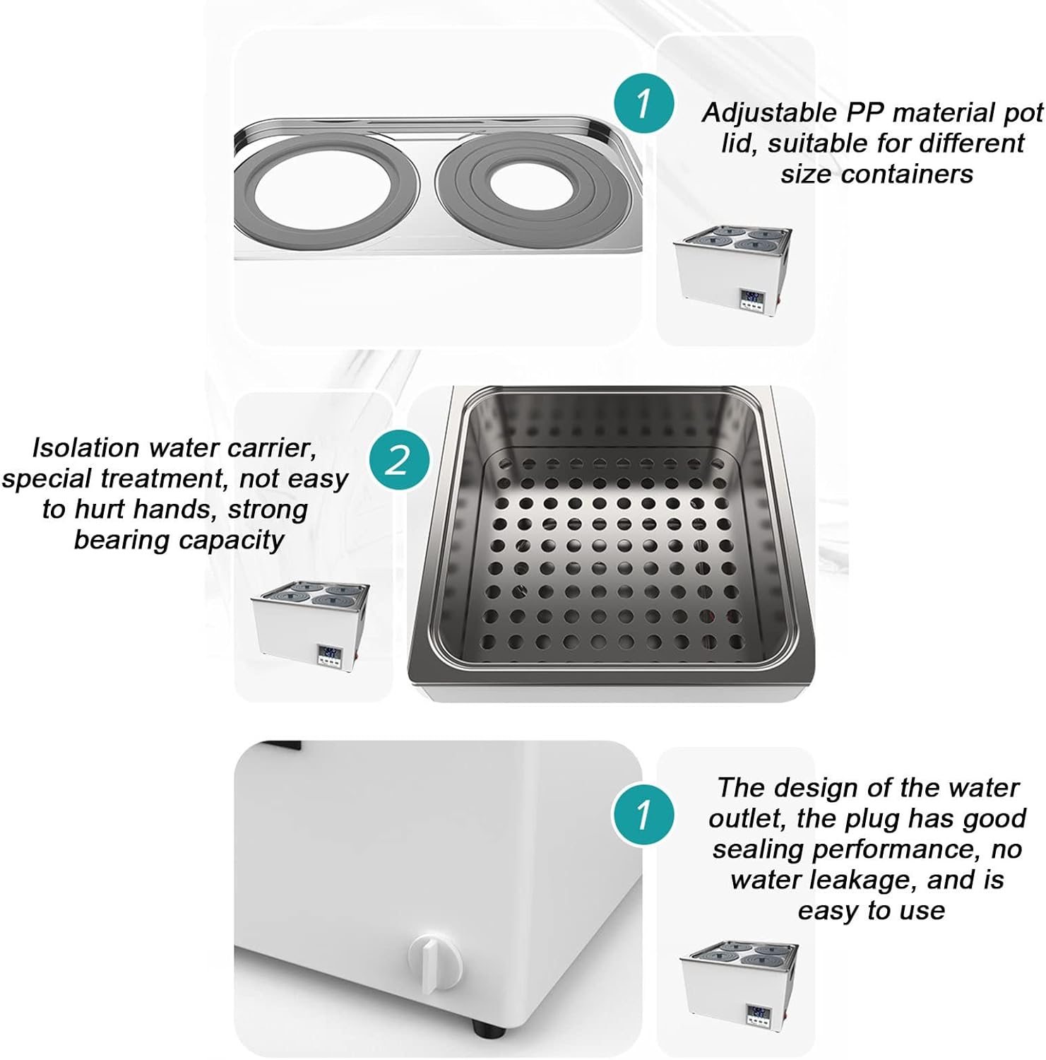 Single Hole Lab Digital Thermostatic Water Bath, Temperature Range +5-99.9℃, Electric Digital Display Laboratory Water Bath with Selectable Openings, for Experiments