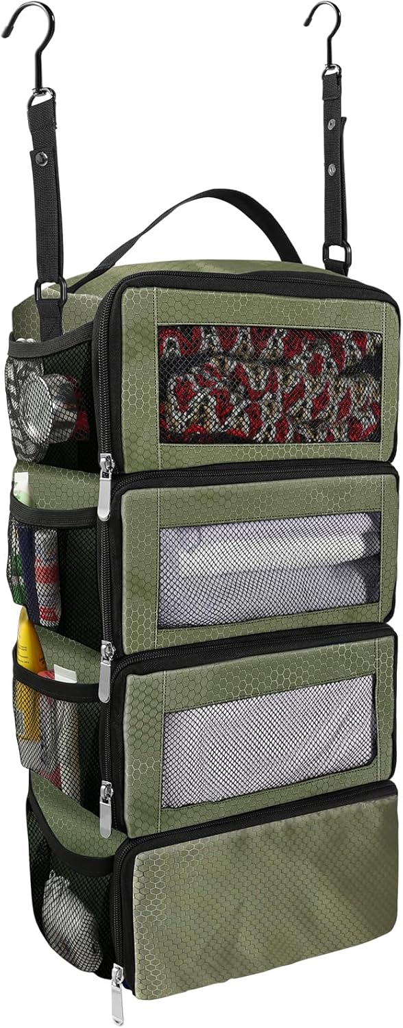 Olosar Suitcase Organizer, Travel Luggage Organizer Portable Hanging Travel Shelves Collapsible Hanging Packing Cubes for Carry on Suitcase, Army Green-S, S