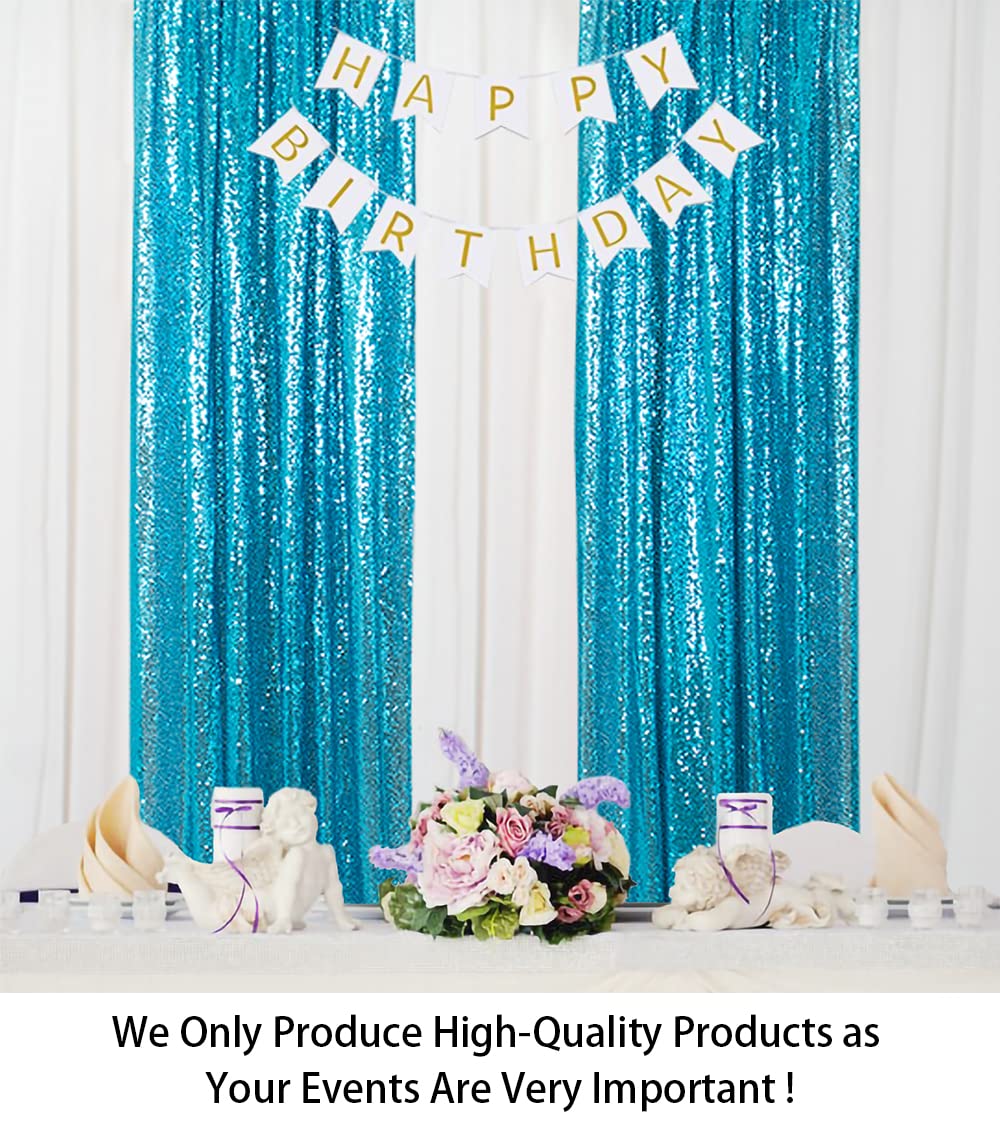 ShinyBeauty Sequin Backdrop Curtains 4 Panels Aqua 2FTx8FT Sequin Fabric Photo Backdrop Curtains Turquoise Glitter Curtains for Party