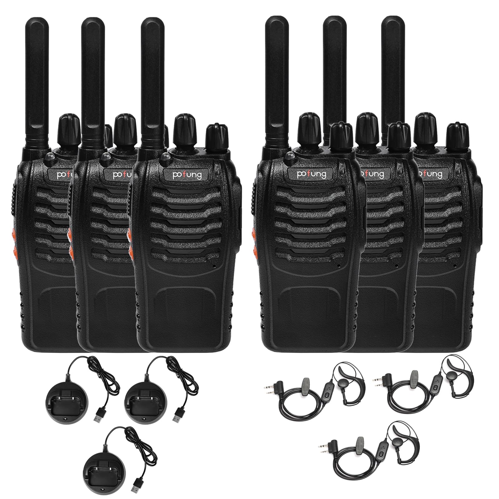 Walkie Talkie Profesional Pofung PT88E,PMR446 Licencia Libre Radiocomunicación 16 Canales Walkies 1500mAh Radio Largo Alcance,con VOX Flashlight para Hotel Restaurante y Negocios (Negro, 2 Piezas) — view 12