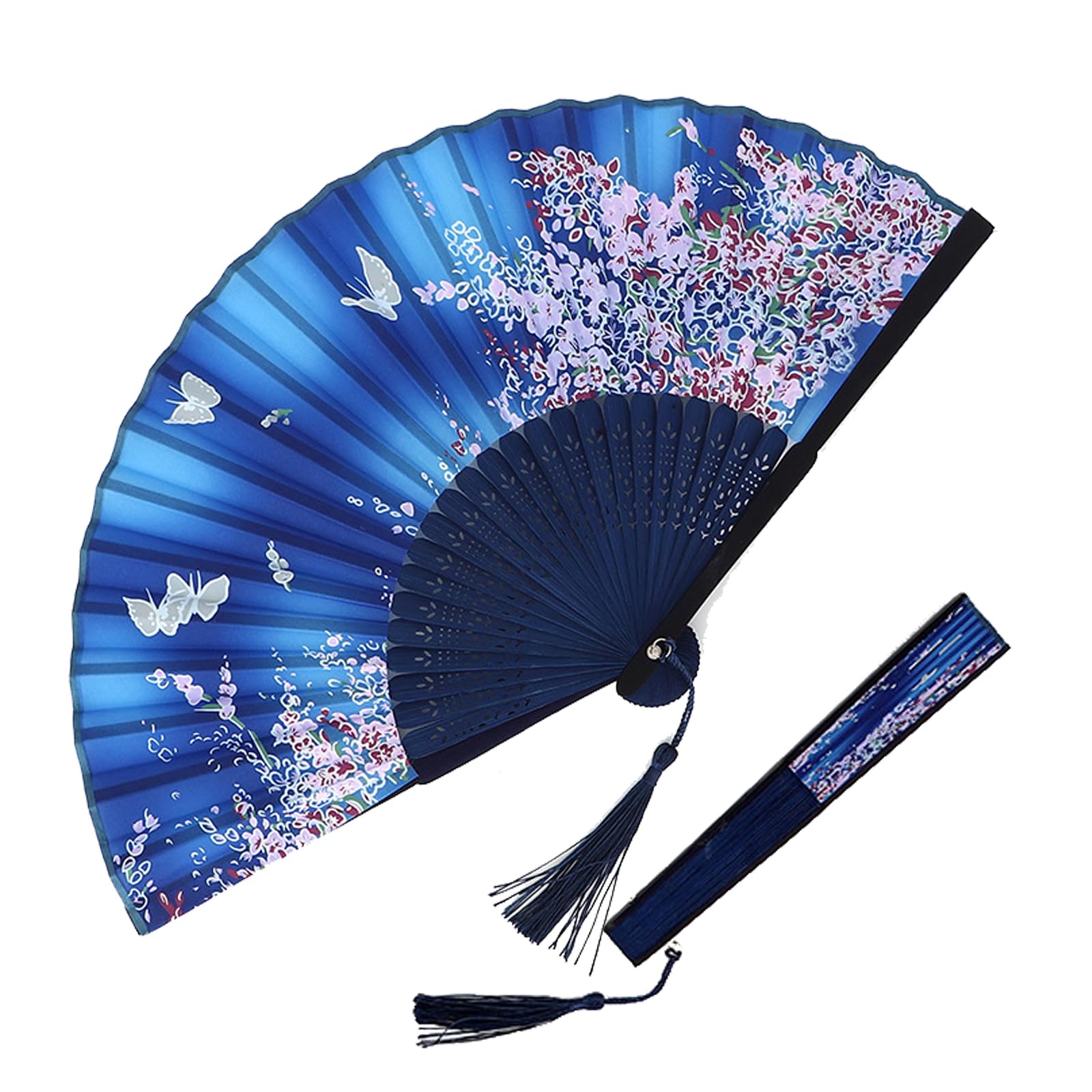 Fishany Folding Hand Fan, Wooden Chinese Paper Fan