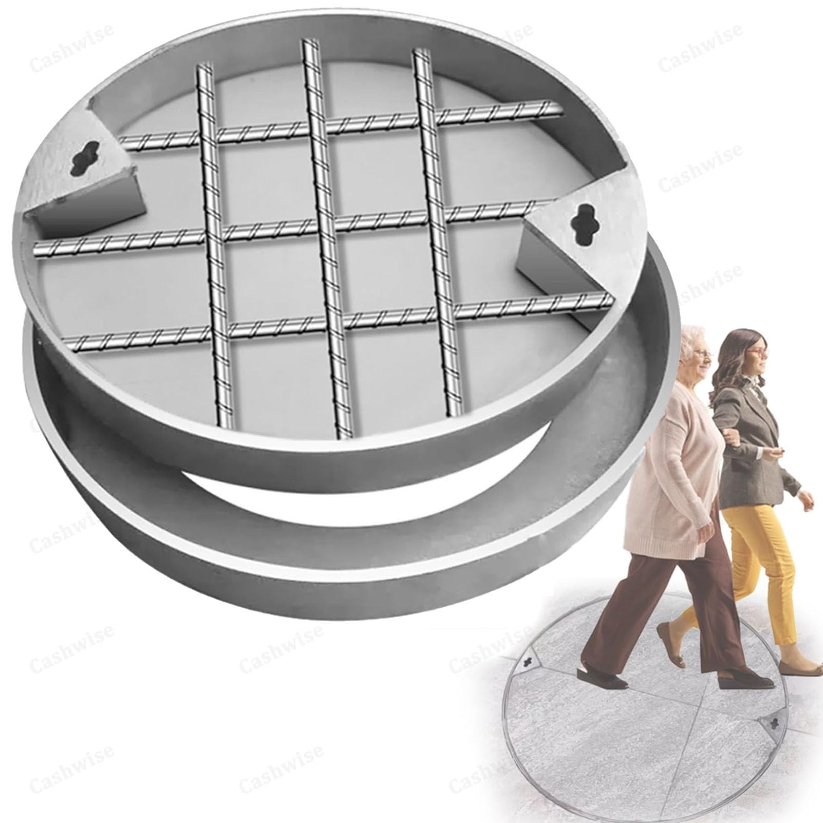 SENJINGHUA Recessed Manhole Cover and Frame, Invisible Stainless Steel Inspection Chamber Cover Round Embedded Manhole Lid for Patios Garden Courtyards,600mm/23.6in