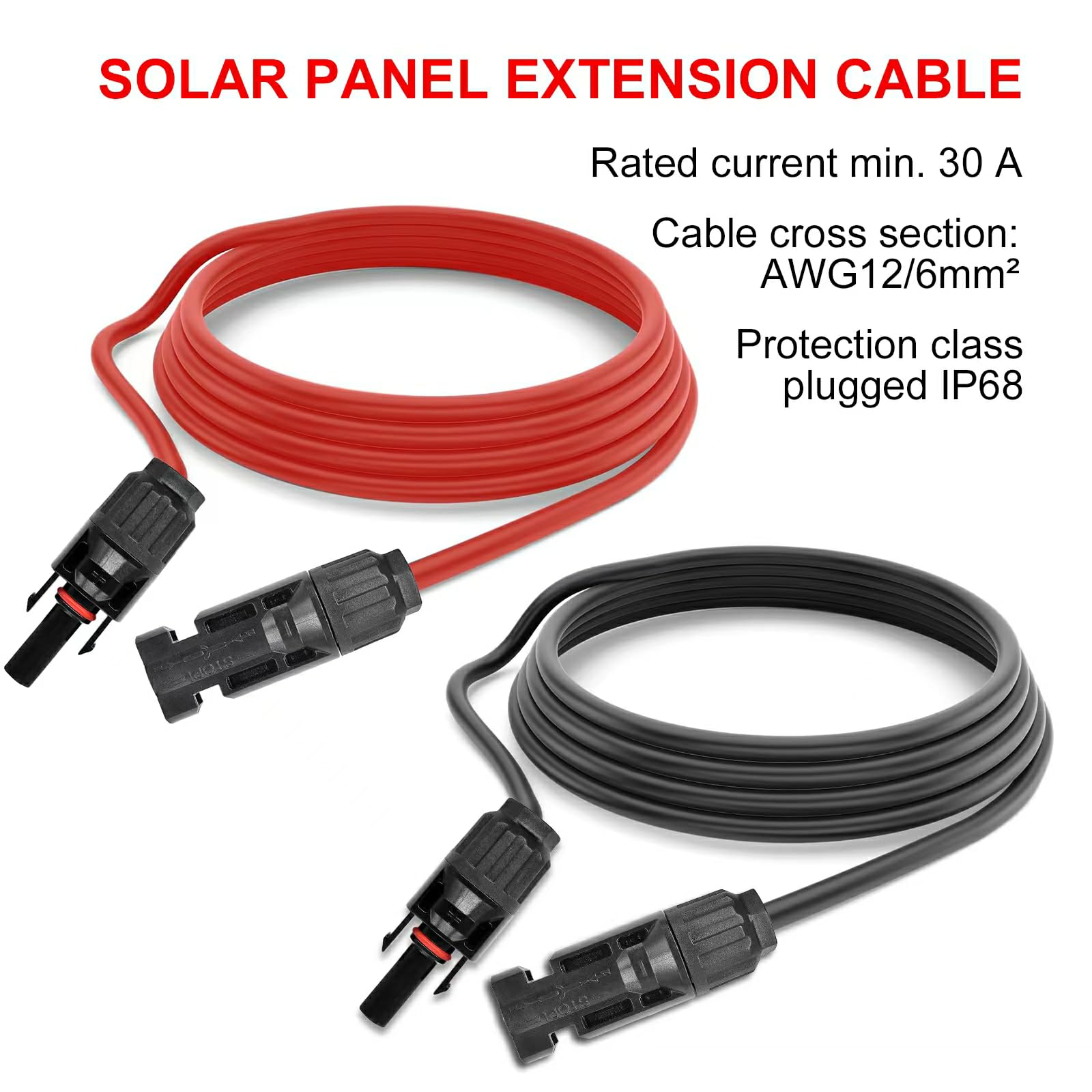 SORLPV Zonne-energie Verlengkabel 6 Mm² - 2 Meter (rood/zwart), Met MC4 Stekkers, IP68, Geschikt Voor Zonnepanelen, Omvormers En Balkoncentrales, 10 AWG