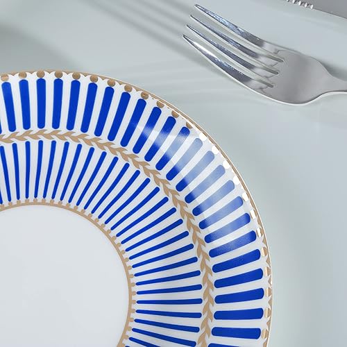 Miniatura 3 de fanquare Platos de postre modernos de 8 pulgadas, platos de ensalada de rayas azules, juego de 4 platos pequeños de porcelana para cena, platos de