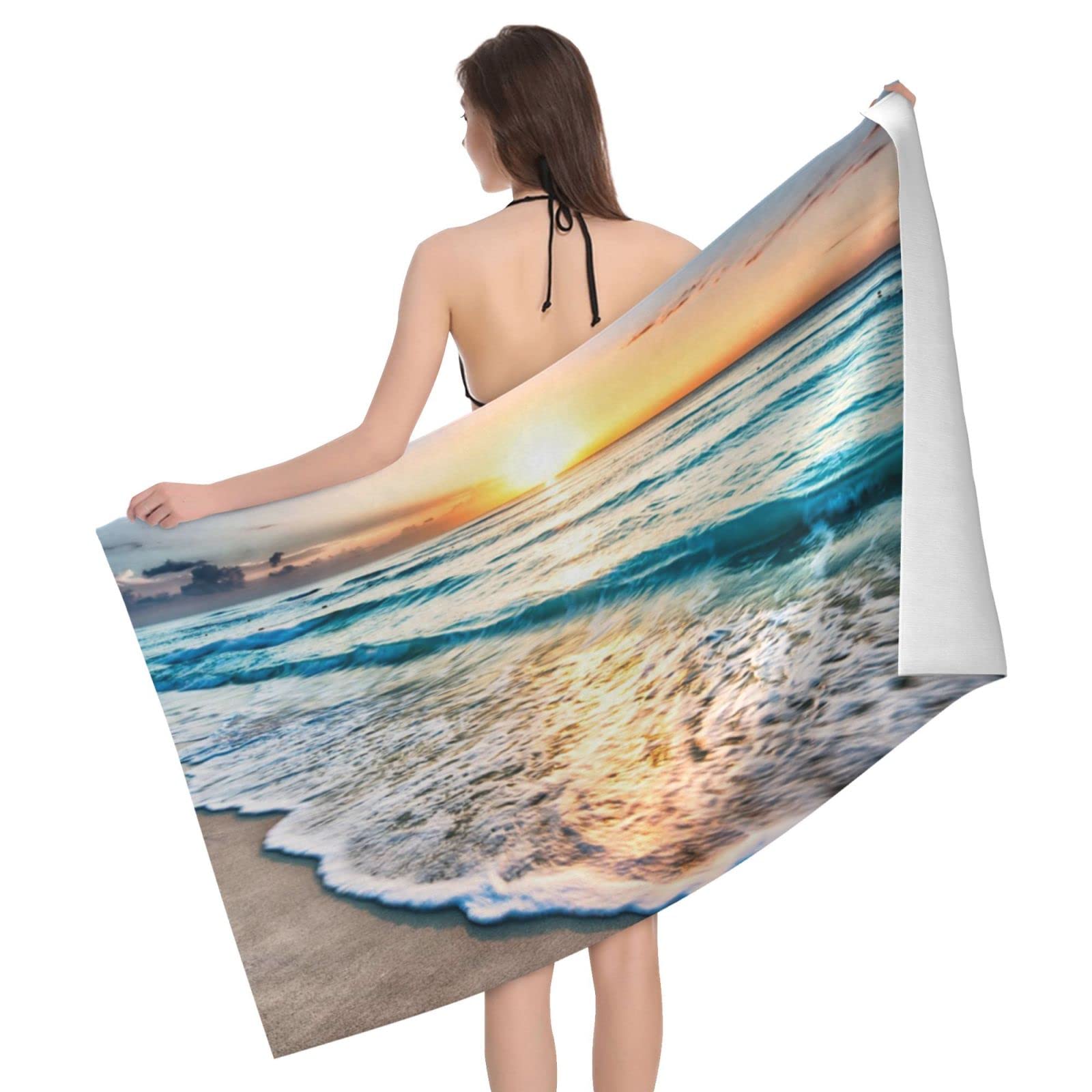 Lawenp Oceans Sunsets Waves Beach Towel, Lightweight Sand Free Quick Dry Microfiber Absorbent Bath Towel for Kids, Adults, Swimming, Bath, Yoga, Pool, Travel, Camping 32"X52"