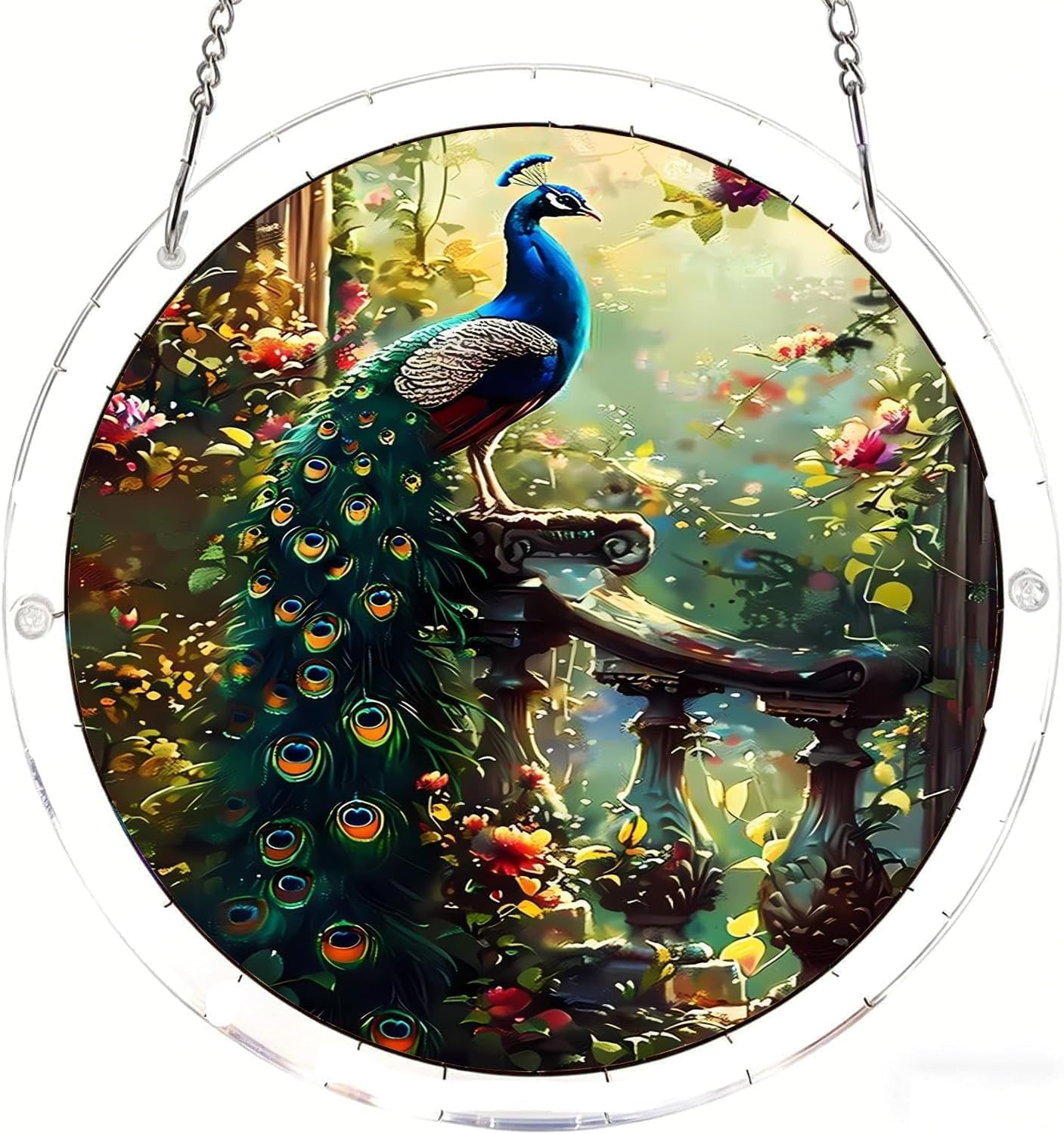 The Majestic Peacock Acrylic Jigsaw Puzzles Suncatcher, 8.9 Inch Window Hanging Suncatcher Acrylic Puzzle, DIY Home Decor Art Gift