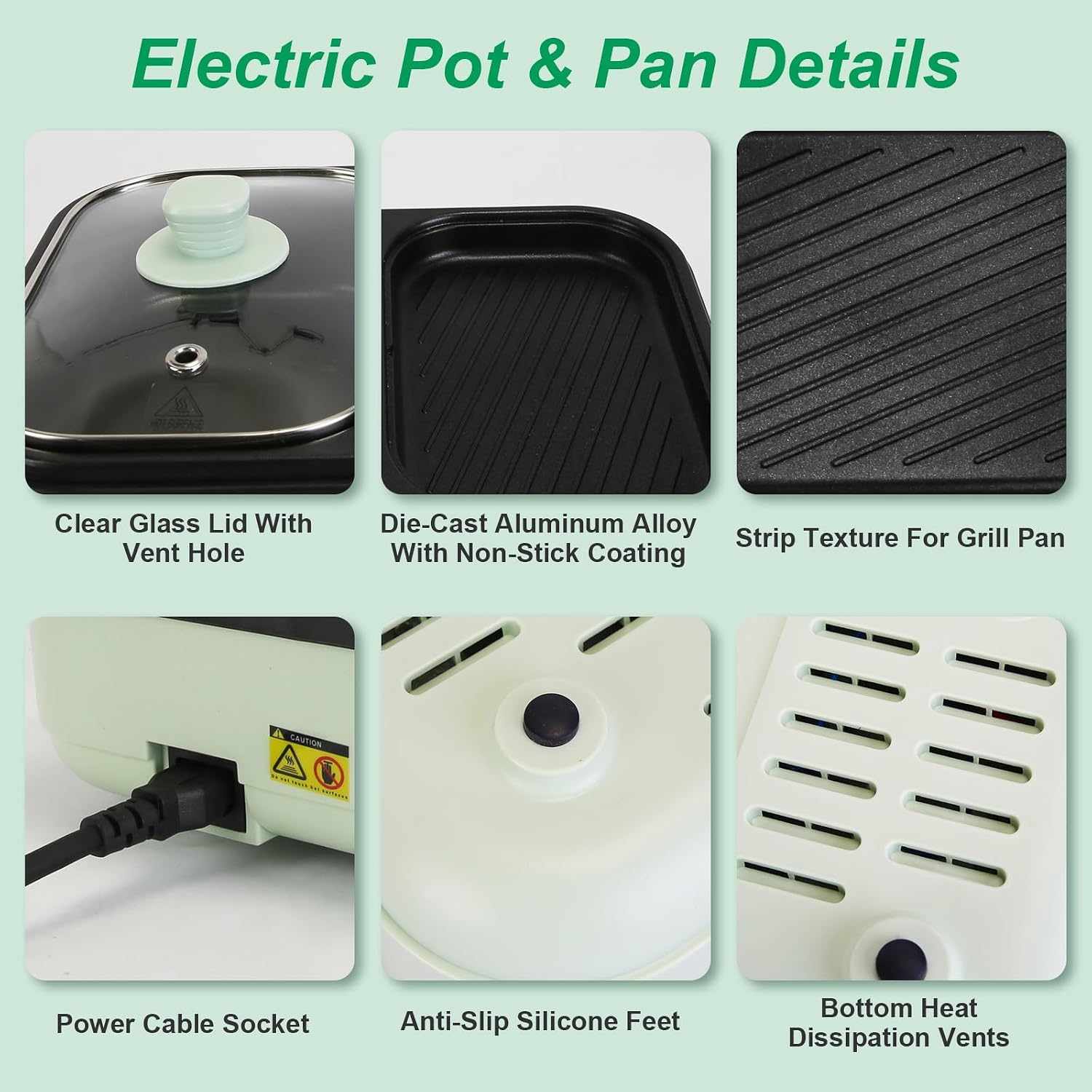 Hot Pot Electric with Grill, 2 in 1 Indoor Hot Pot and Frying Pan, Portable Non-Stick & Easy Clean Griddle Electric Cooker Pot, Separate Temperature Control for 1-2 People BBQ Steaks Noodles