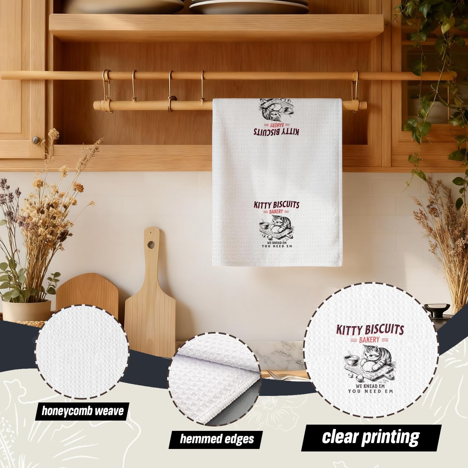Funny Cat Baking Kitchen Dish Towels, Cat Lover Mom Lady Gifts, Gifts for Baking Lovers, Cute Kitty Biscuits Hand Tea Towels for Bakery Kitchen Decor, 16x24 Inch - Image 3