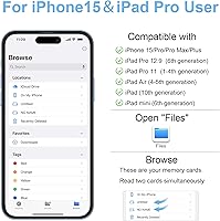Vista 4 de Lector de tarjetas SD USB C para iPhone 15/Mac/iPad, USB 3.0 tipo C a SD/Micro SD, adaptador de tarjetas de doble ranura para lectura y escritura