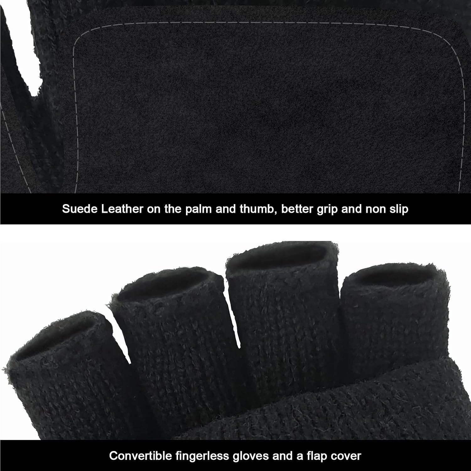Evridwear Wool Convertible Fingerless Gloves, Winter Knitted Flap Mittens Thermal Insulated Warm for Cold Weather Men Women