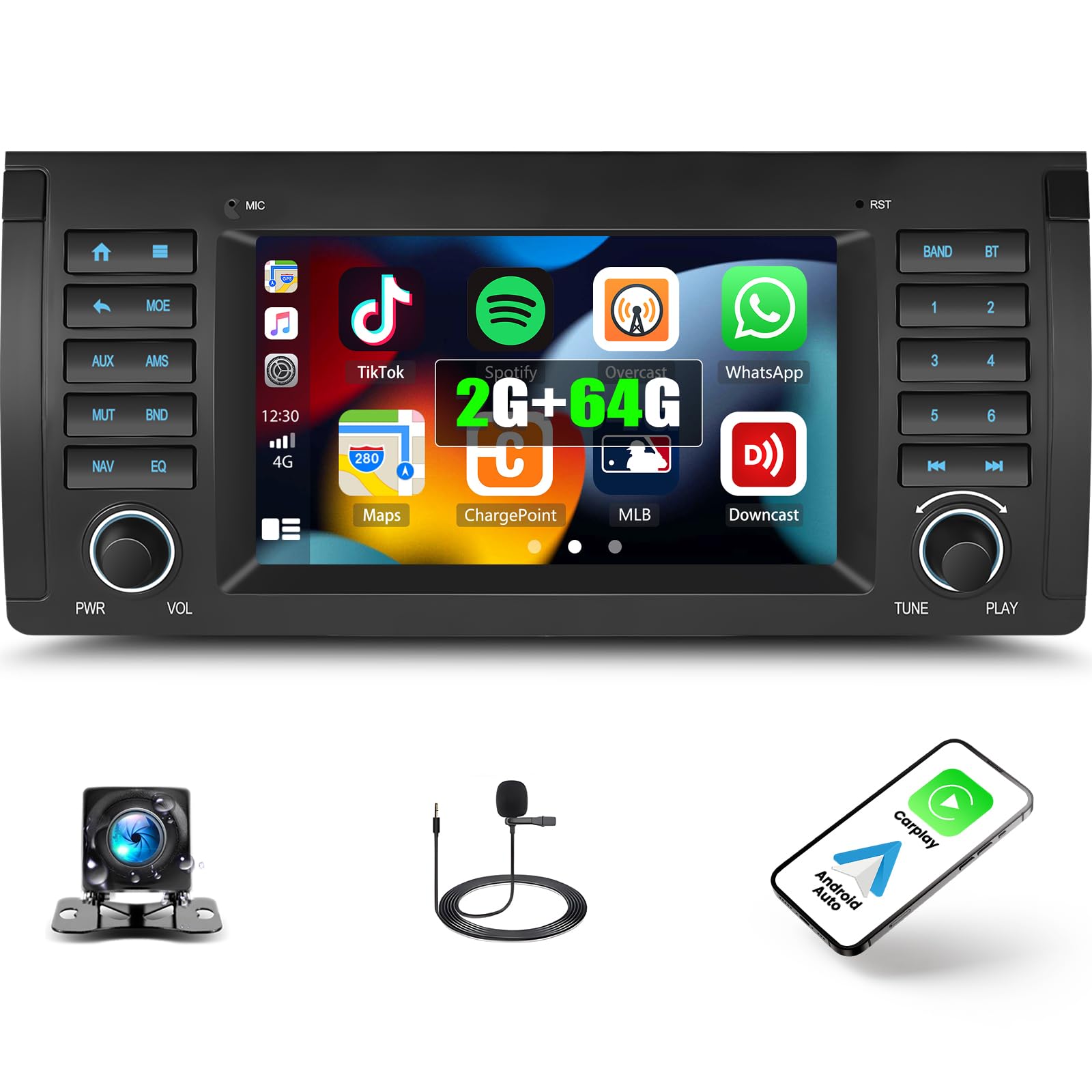 Autoradio Android 9" Pour BMW X5 E39 E53 E38 1999-2006 - 2Go+64Go, CarPlay/Android Auto Sans Fil, GPS, WiFi