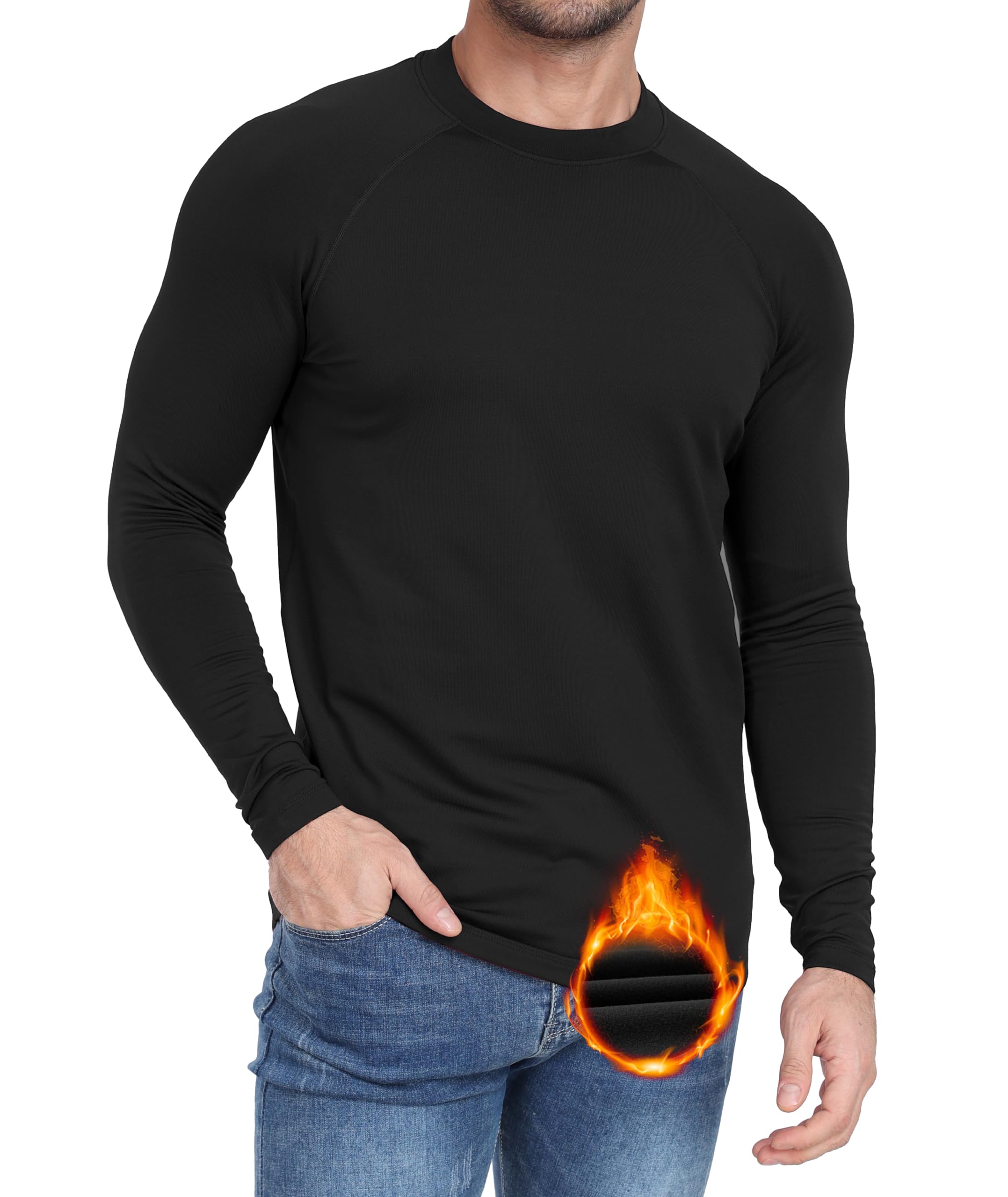 Zoofly Haut Thermique Homme Hiver T Shirt Homme Manche Longue sous Vetement Thermique Homme Travail Tee Shirt Polaire Homme Thermolactyl Sport Compression Chaud Vetement
