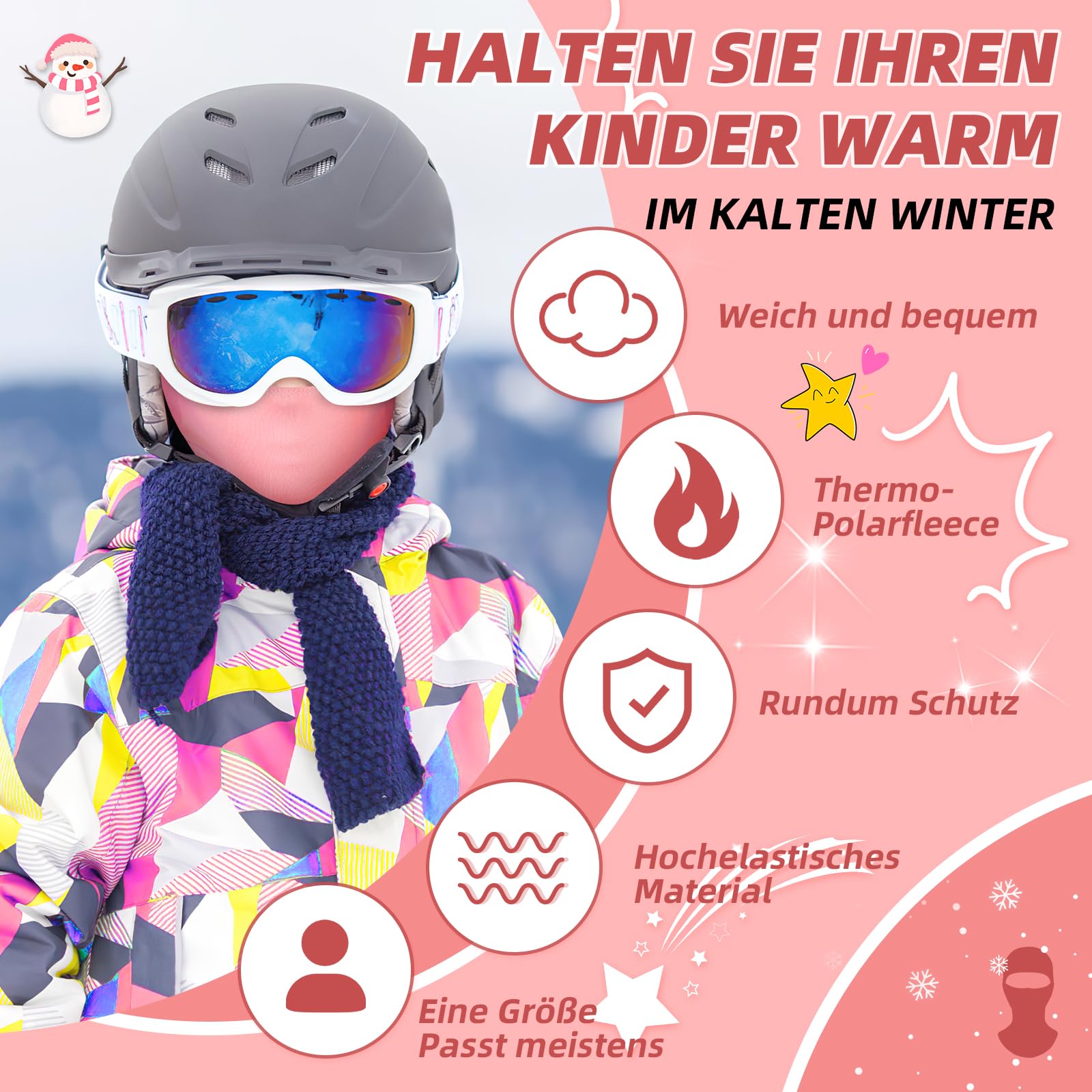 ICOCOPRO Pasamontañas de invierno para niños, pasamontañas cálido, a prueba de viento, máscara de esquí, máscara de tormenta para niños y niñas, talla única
