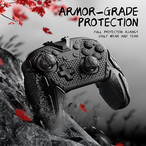 Vista 5 de PlayVital Funda de silicona para Nintendo Switch 2 Pro Controller - Samurai Armor Edition Funda de silicona para controlador Switch 2 Pro con tapas