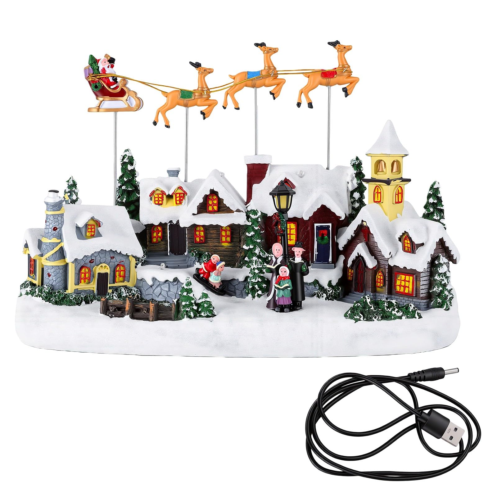 Zerodis Scène de Village d'arbre de Noël Musical animé par LED