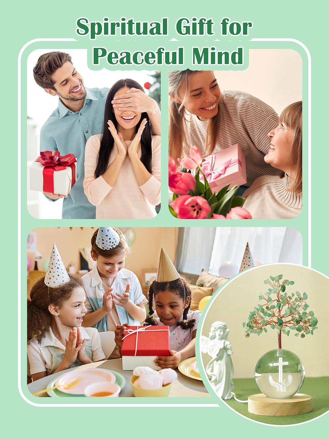 Crystal Tree of Life for Positive Energy, Chakra Healing Tree with Remote Control Multicolor Night Light for Home Decor, Office Desk Decor, Religious Gifts for Women Men (Cross & Hands)