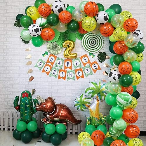 Miniatura 7 de Kit de arco y guirnalda de globos  130 globos de látex blanco perlado y verde y negro  24 hojas de palma verdes  Tira decorativa de globos