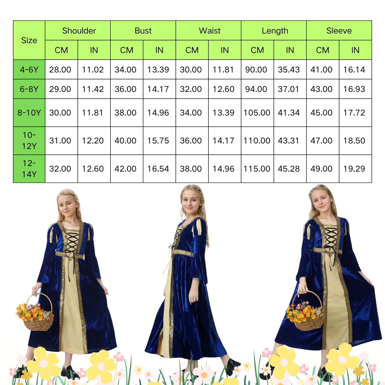 HAPNBCELE Medieval Dress for Girls Vintage Princess Renaissance Fair World Book Day Halloween Christmas Birthday 4-14 Years (Red - Image 2