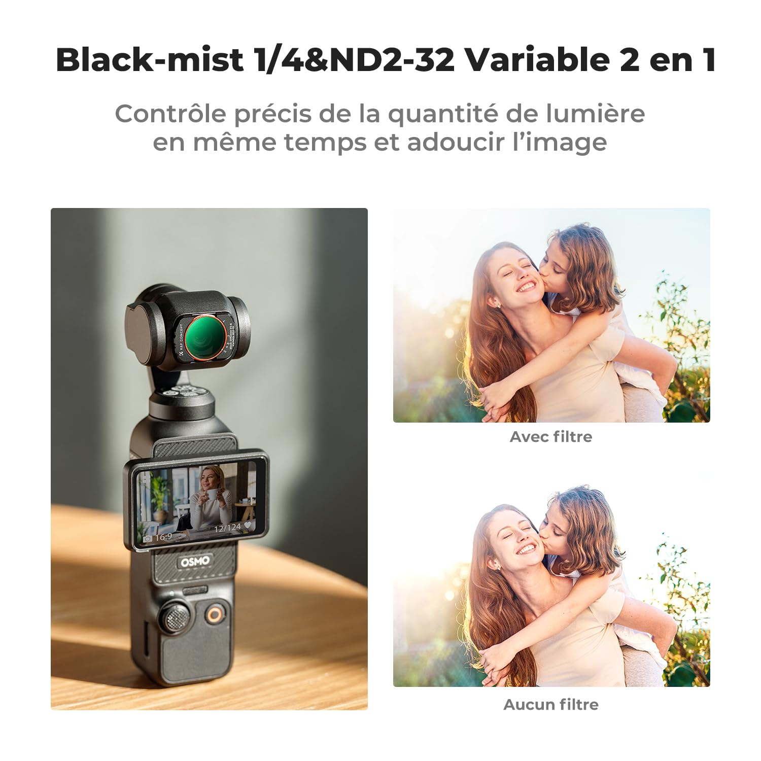K&F CONCEPT Filtre Compatible avec DJI OSMO Pocket 3/4,Filtre ND2-32&Black-Mist 1/4 Magnétique et Film de Protection 2 en 1 Diffusion et ND Variable Nano-revêtements Étanche Anti des Rayures Léger HD