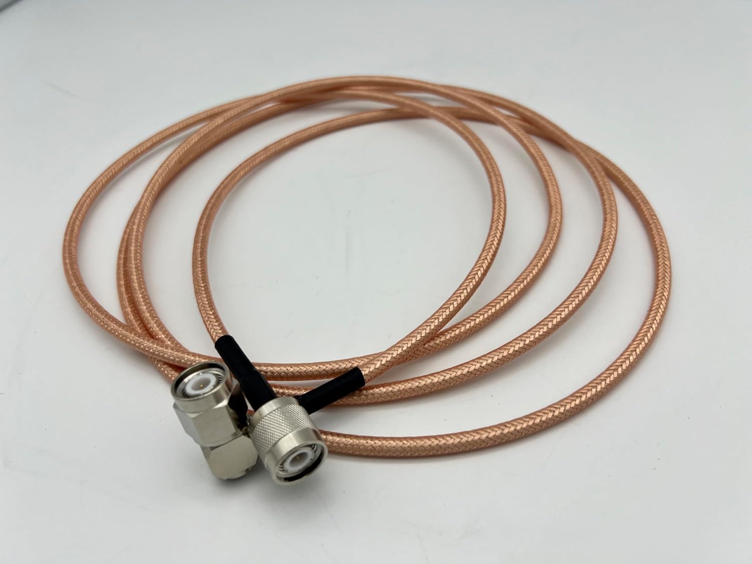 RG400 TNC Male Right Angle to TNC Male Low Loss Double Shielded Coax Cable connectors are soldered and Crimped to The Cable (9 ft)