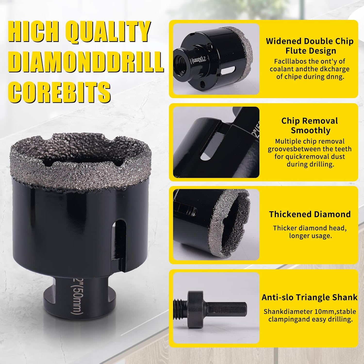 13PCS Diamond Core Drill Bit Set, Diamond Hole Saw Kit for Porcelain Tile Ceramic Marble Granite Drilling (6/6/8/20/35/50/75/100mm+20mm Finger Milling Bit+50mm Beveling Chamfer Bit+Hex+SDS)