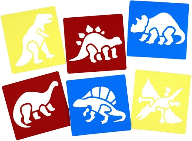 Washable Plastic Stencils - Dinosaur Themed - 15cm x15cm - Childrens Arts and Crafts